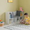 Basicwise White Modern Multi-Purpose Bookshelf with Storage Space and Gray Cushioned Reading Nook QI004152.WT